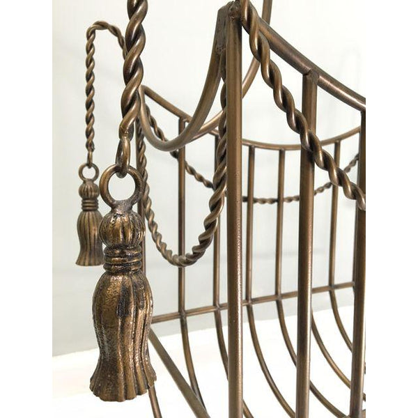 Large Bronze Hollywood Regency Iron Rope and Tassel Magazine Rack