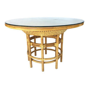 Brown Jordan Leather Rattan Bamboo Round Dining Table