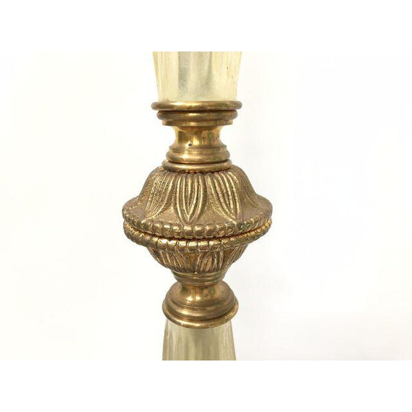 Pair of Large Hollywood Regency Murano Italian Glass Brass Ormolu Table Lamps