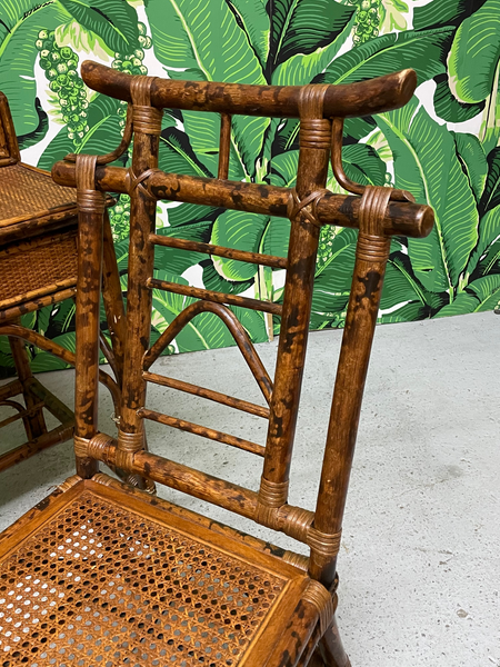 Bamboo and Rattan Pagoda Style Writing Desk and Chair close up