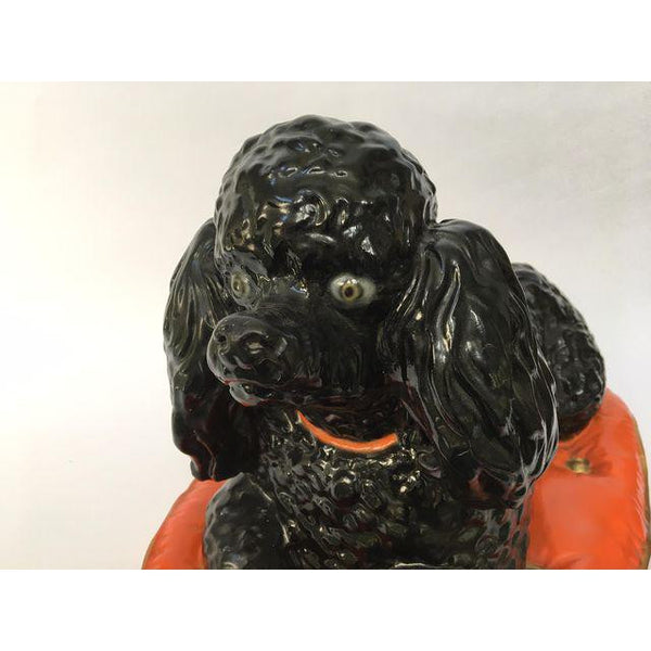 Large Ceramic Poodle on Pillow Figurine