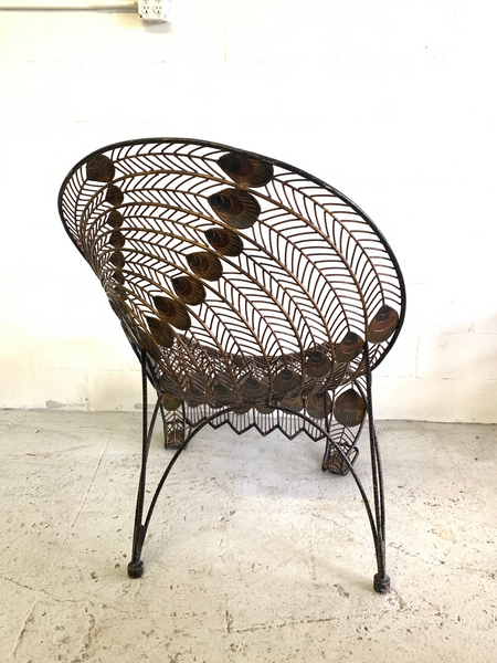 Large Wrought Iron Sculptural Peacock Chair rear view