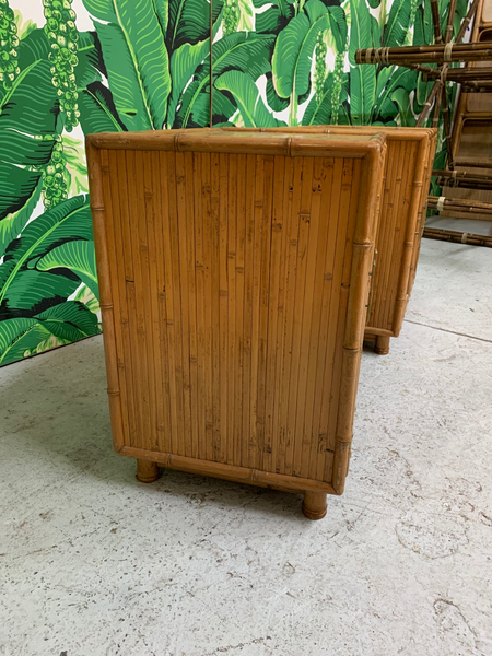 Bamboo and Rattan Chinoiserie Nightstands side view