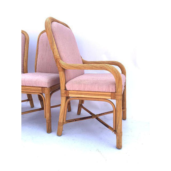 Set of 6 Twisted Rattan Bent Wood Pencil Reed Dining Chairs