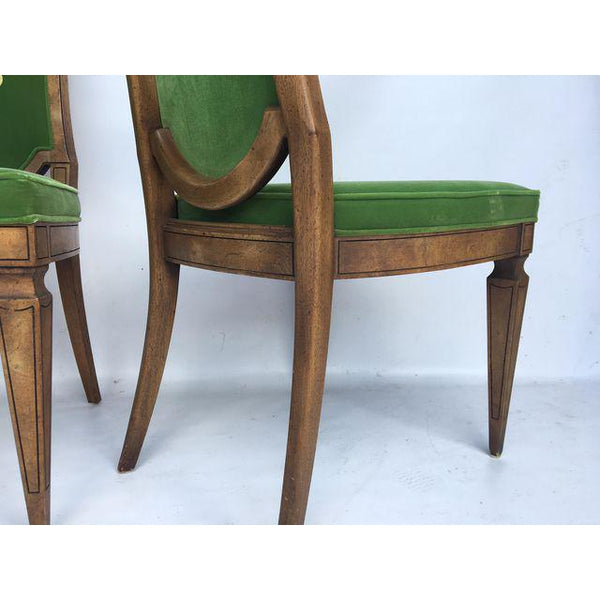 Dorothy Draper for Heritage Green Velvet with Embroidery Dining Chairs- Set of 8
