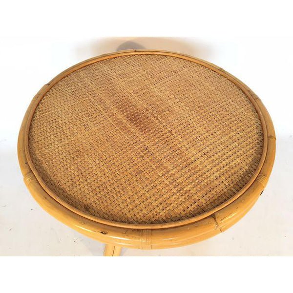 Vintage Palm Beach Cane and Rattan Round Side Table