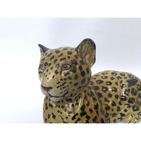 Hand painted Italian Art Deco Glazed Ceramic Leopard Cheetah Figurine