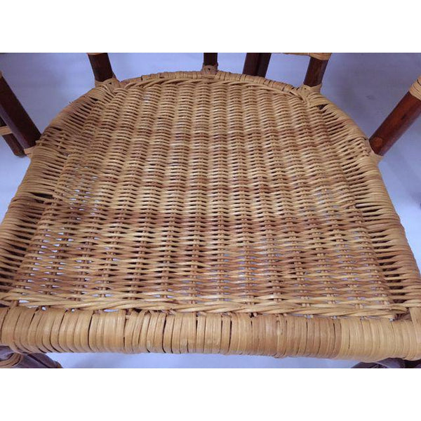 Set of 3 Bamboo Rattan and Wicker Fan Back Dining Chairs