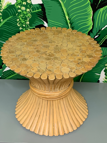 Rattan Sheaf of Wheat Footstool in the Manner of McGuire top view