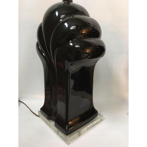 Pair of Art Deco Black Ceramic and Lucite Waterfall Table Lamps