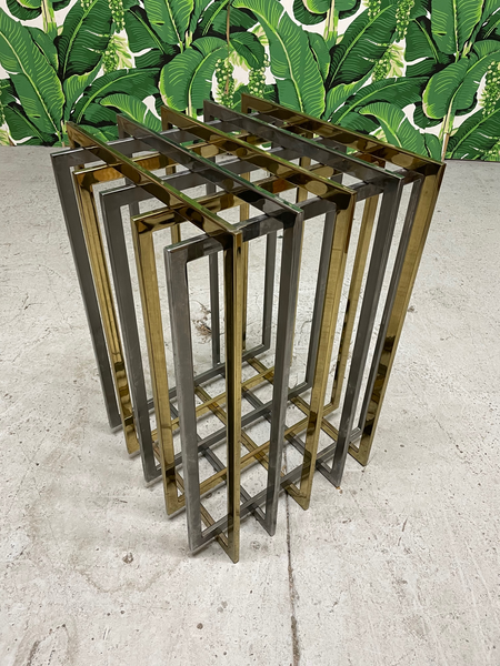 Pierre Cardin Chrome and Brass Brutalist Cube Dining Table front view