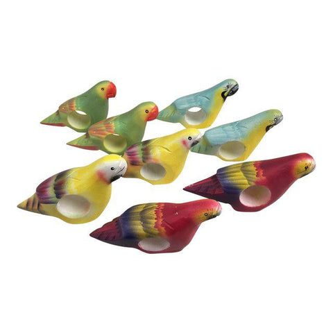Set of 8 Hand Carved Tropical Bird Napkin Rings