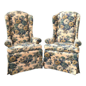 Pair of Laine Floral High Wing Back Chairs
