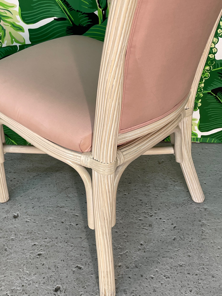 Split Reed Rattan Pink Upholstered Dining Chairs, Set of 6