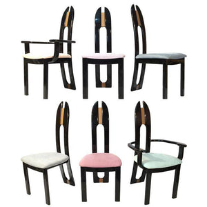 Set of Six 80's Black Lacquer Italian Dining Chairs by Pietro Costantini for Ello