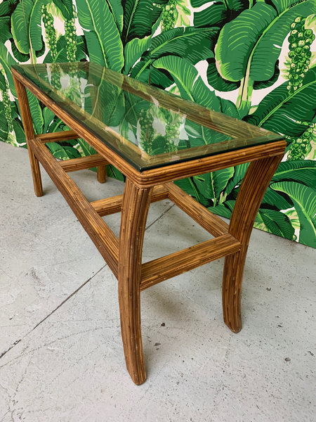 Split Reed Rattan Console Table top view