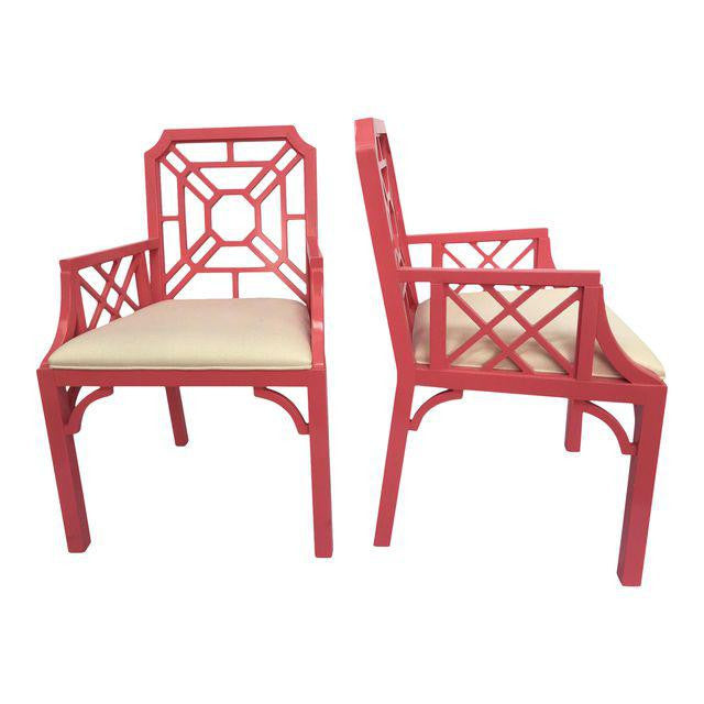Pair of Lilly Pulitzer Pink Chinese Chippendale Chairs