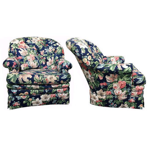 Pair of Heritage Dorothy Draper Style Floral Club Chairs