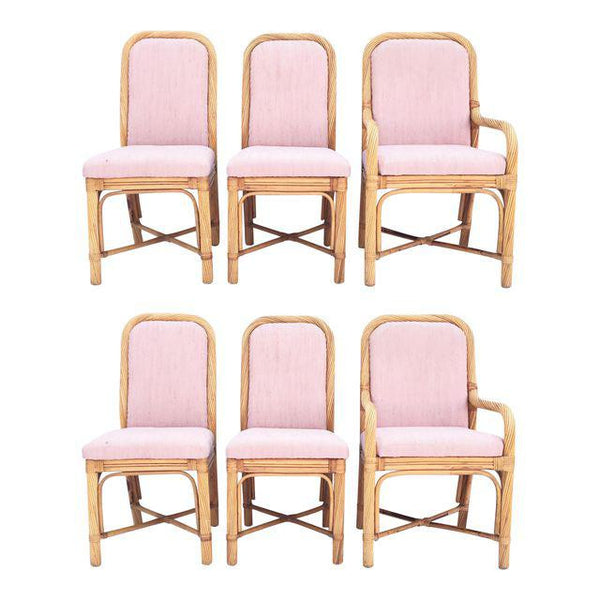 Set of 6 Twisted Rattan Bent Wood Pencil Reed Dining Chairs