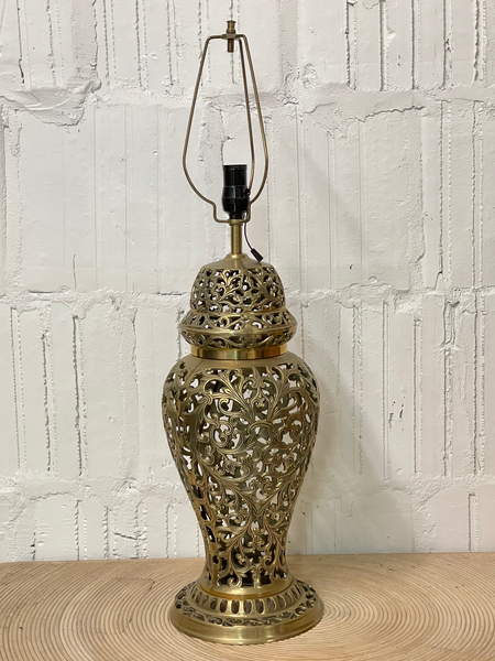 Brass Open Fretwork Cage Design Table Lamp front view
