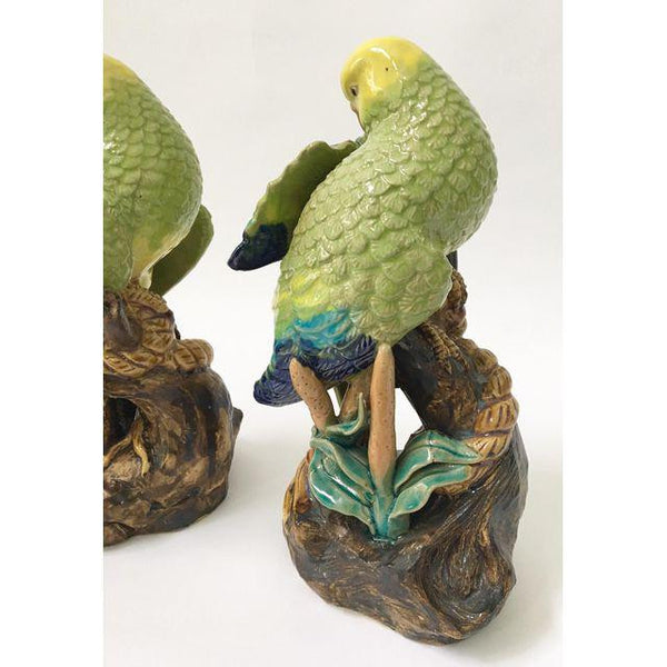 Pair of Sculptural Ceramic Parakeet Birds