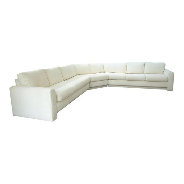 Milo Baughman Inspired 3-Piece White Chenille Modernist Sectional Sofa