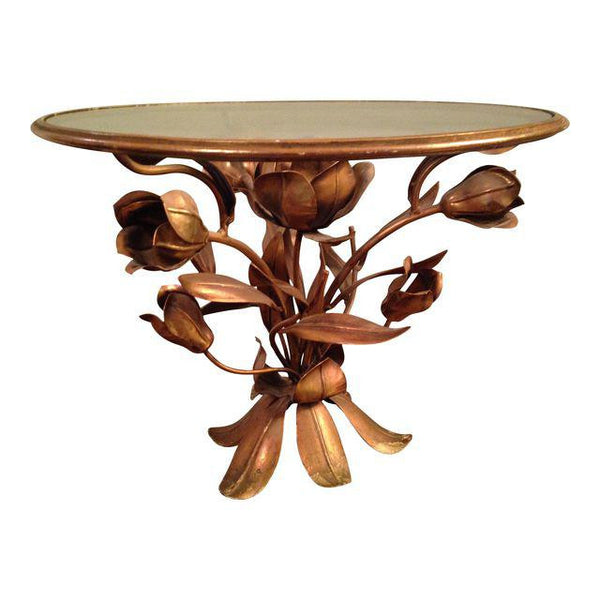 Gold Tole Tulip Flower Side Table