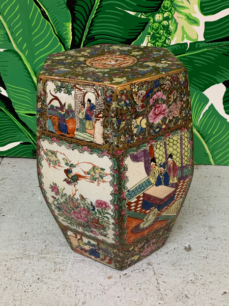 Antique Asian Chinoiserie Ceramic Garden Stool front view