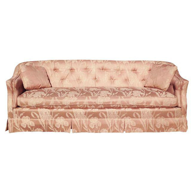 Henredon Mid Century Tufted Floral Soft Pink Tonal Sofa