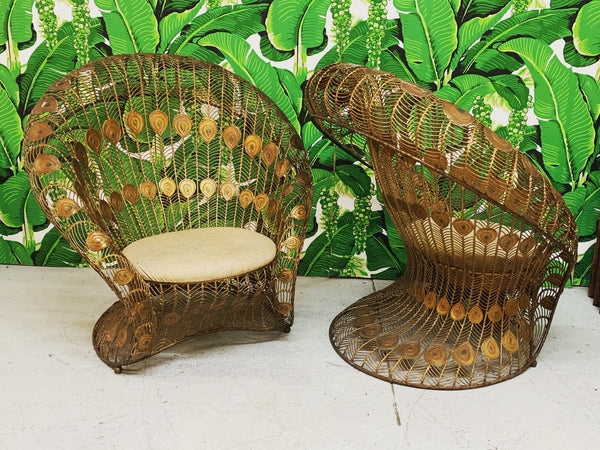 Vintage Sculptural Wrought Iron Peacock Chairs, a Pair front view