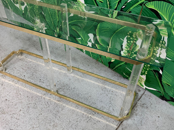 Hollywood Regency Lucite and Brass Console Table by Charles Hollis Jones