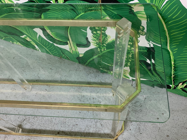 Hollywood Regency Lucite and Brass Console Table by Charles Hollis Jones side view