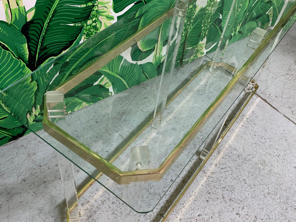 Hollywood Regency Lucite and Brass Console Table by Charles Hollis Jones top view
