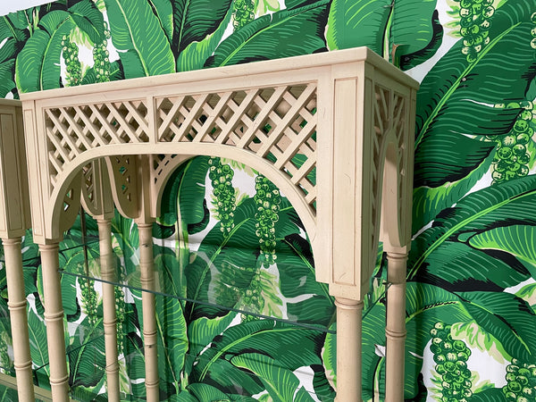 Faux Bamboo and Lattice Etageres, a Pair