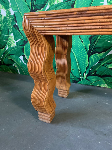 Split Reed Rattan Wrapped Console Table in the Manner of Gabriella Crespi