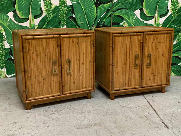 Bamboo and Rattan Chinoiserie Nightstands front view