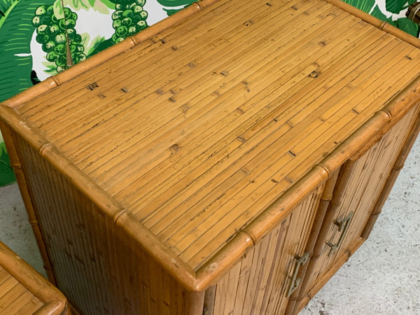 Bamboo and Rattan Chinoiserie Nightstands top view