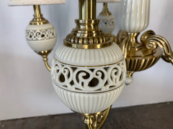Brass and Ceramic Five Light Chandelier by Lenox