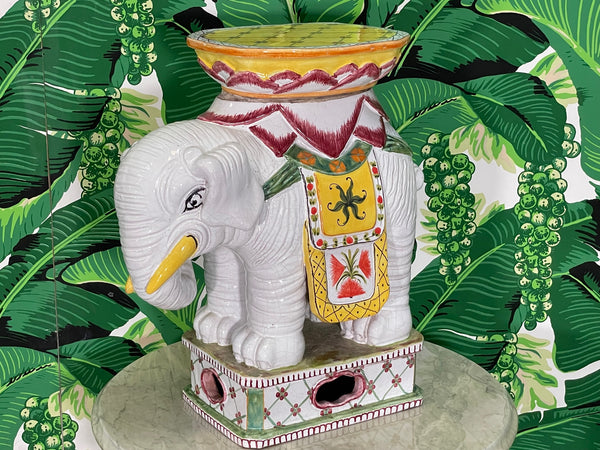 Mid Century Glazed Ceramic Elephant Garden Stool