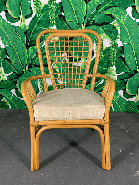 Set of Four Rattan Fan Back Arm Chairs front view