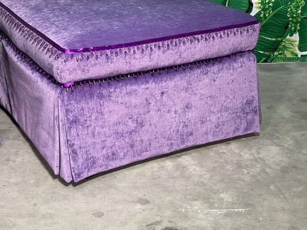 Hollywood Regency Style Purple Velvet Ottomans, a Pair