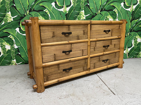 Vintage Bamboo and Rattan Double Dresser