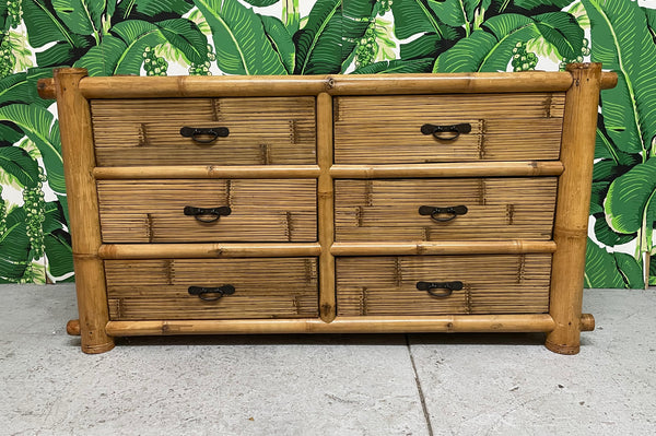 Vintage Bamboo and Rattan Double Dresser front view