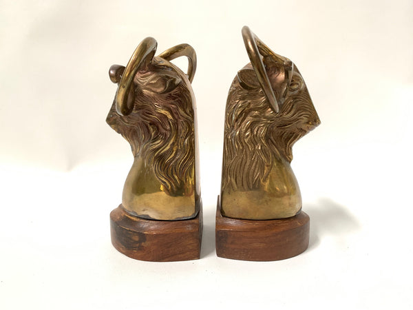 Pair of Vintage Brass Rams Head Bookends side view