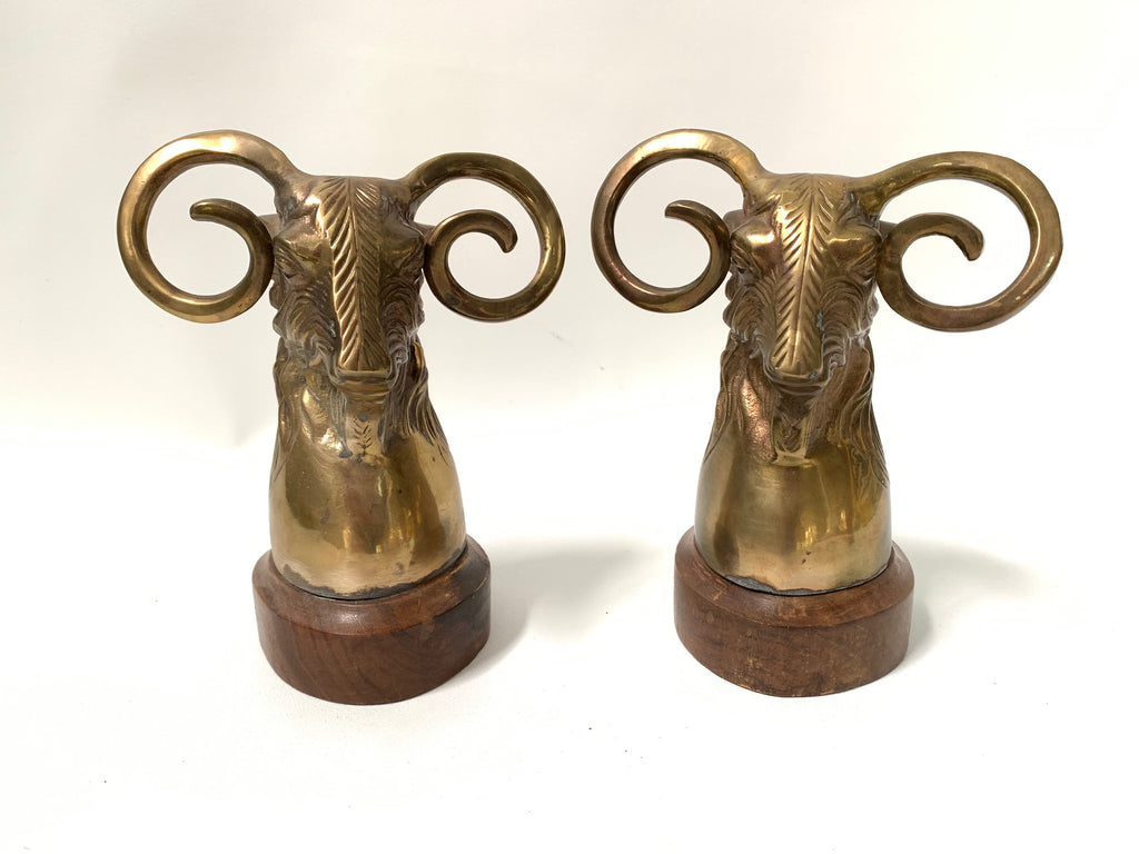 Vintage Brass Ram Head Bookends