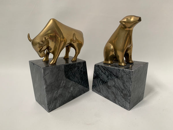 Pair of Brass Bear and Bull Bookends side view
