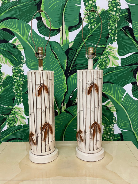 Mid Century Faux Bamboo Table Lamps