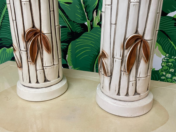 Mid Century Faux Bamboo Table Lamps, A Pair close up