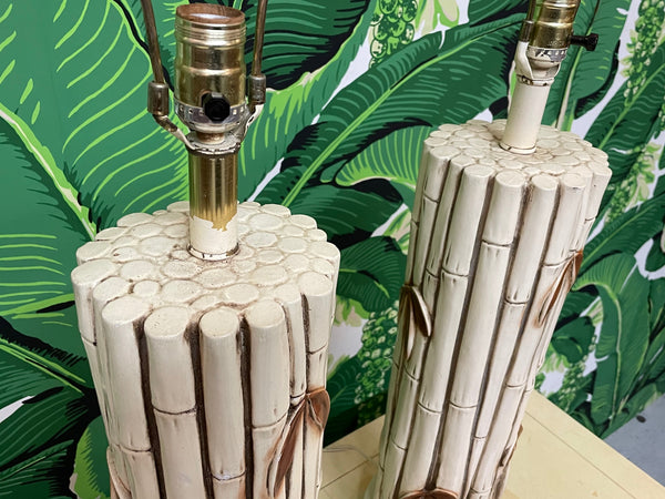 Mid Century Faux Bamboo Table Lamps, A Pair top view