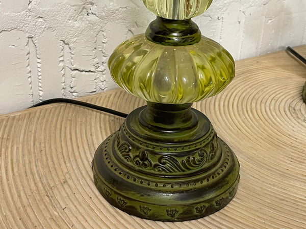 Vintage Green Glass Chandelier Table Lamps, a Pair